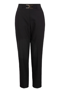 Ženske pantalone jednobojne sa džepovima i ukrasnim pojasom Tiffany Production