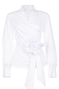 Tiffany Production Ženska košulja dugih rukava sa pojasom i ukrasnim cvetom