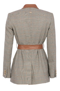 Karirani sako sa kontrastnim pojasom i kragnom Tiffany Production