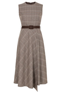 Asimetrična haljina od kariranog tvida sa kontrastnim kaišem Tiffany Production