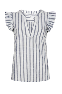 Prugasta bluza sa V izrezom i kratkim rukavima u vidu karnera Tiffany Production