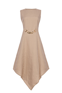 Midi haljina bez rukava sa asimetričnim donjim rubom i ukrasnom šnalom Tiffany Production