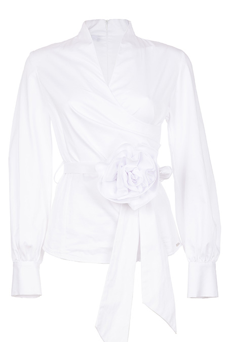 Ženska košulja dugih rukava sa pojasom i ukrasnim cvetom Tiffany Production
