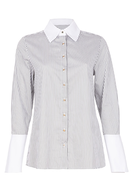 Ženska prugasta košulja dugih rukava sa kontrastnim detaljima Tiffany Production