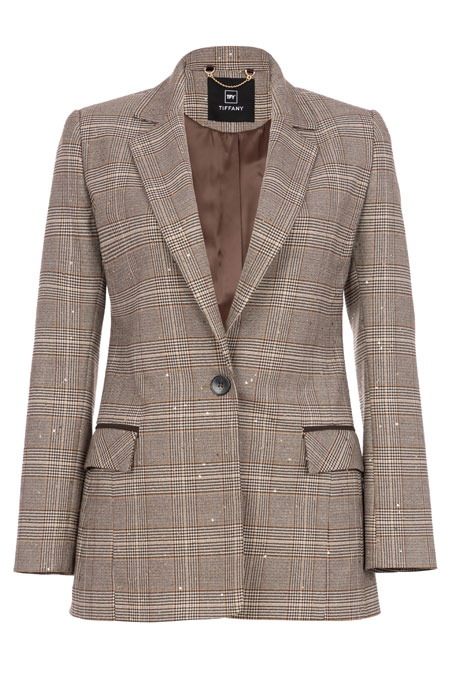 Sako na kopčanje sa dezenom kariranog tvida Tiffany Production