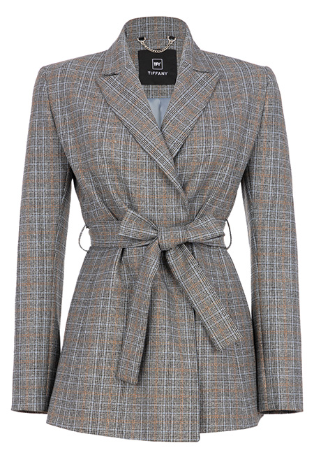Ženski karirani sako na vezivanje Tiffany Production