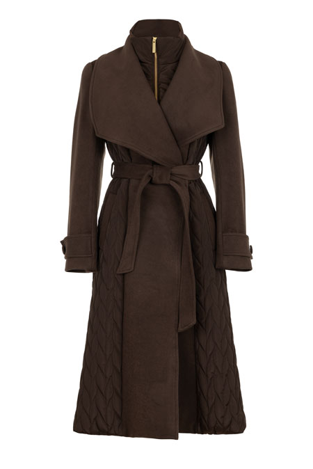 Ženska duga jakna sa pojasom i prošivenim detaljima Tiffany Production