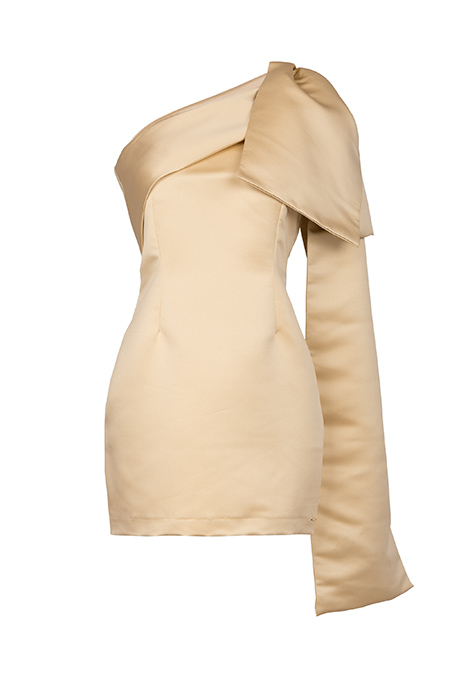 Tiffany Production Asimetrična mini haljina na jedno rame sa raskošnom mašnom