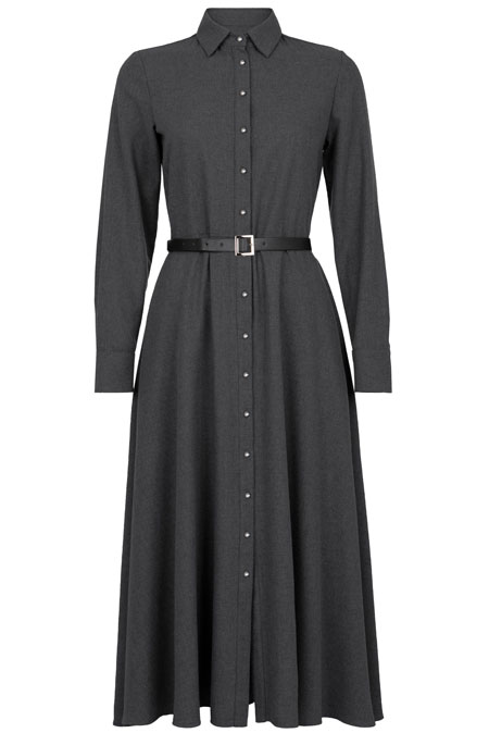 Midi haljina sa kragnom i kaišem od kontrastnog materijala Tiffany Production