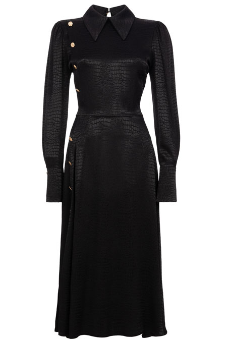 Midi haljina dugih rukava sa kragnom i zlatnim dugmićima Tiffany Production