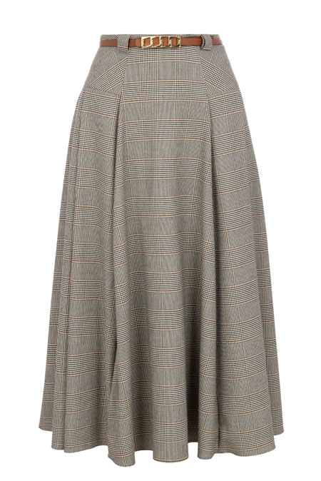 Karirana midi suknja sa kontrastnim pojasom Tiffany Production