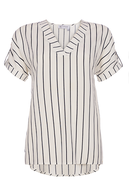 Tiffany Production Prugasta bluza sa V izrezom kratkih rukava