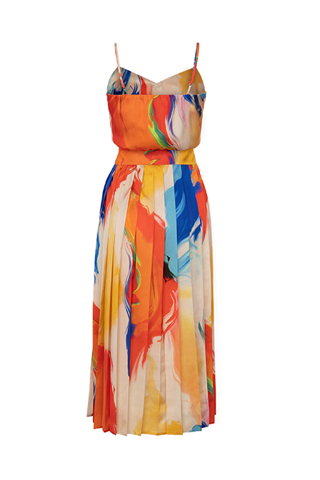 Plisirana midi haljina u neon dezenu Tiffany Production