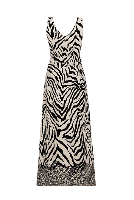 Duga haljina u zebra dezenu sa pojasem komplementarnog dezena Tiffany Production