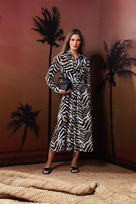 Tiffany Production Midi haljina dugih rukava u zebra dezenu u zemljanim tonovima